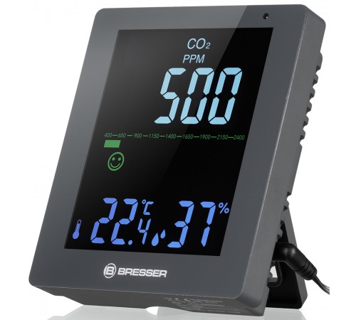Гигрометр Bresser Air Quality Smile с датчиком CO2, серый