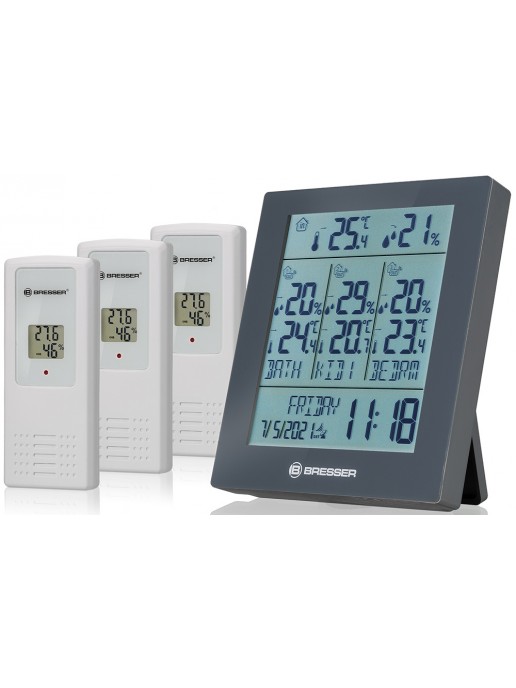 Метеостанция Bresser Temeo Hygro Quadro Prestige с тремя датчиками, серая