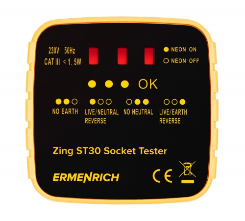 Тестер розеток Ermenrich Zing ST30 Тестер розеток Ermenrich Zing ST30