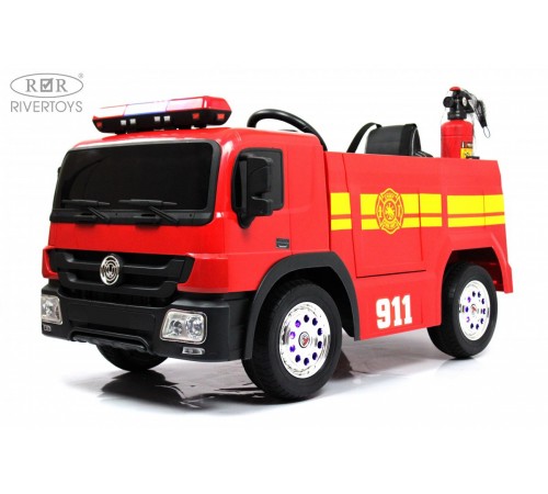 Детский пожарный электромобиль с полным набором амуниции A555AA красный