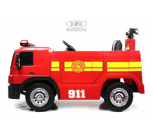 Детский пожарный электромобиль с полным набором амуниции A555AA красный