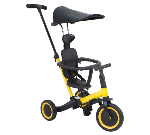 Детский беговел-велосипед 8в1 с крышей и ручкой, желтый - TR008C-YELLOW