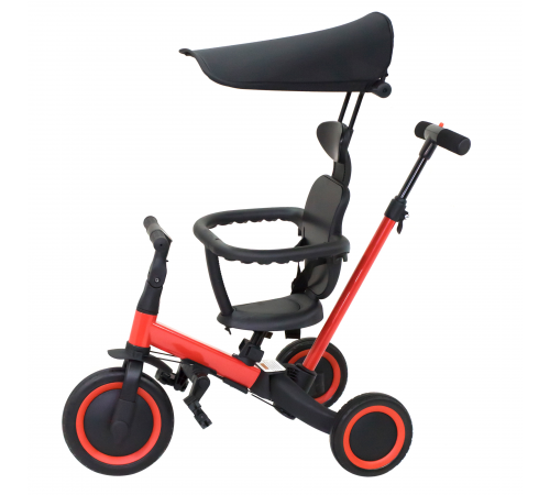Детский беговел-велосипед 8в1 с крышей и ручкой, красный - TR008C-RED