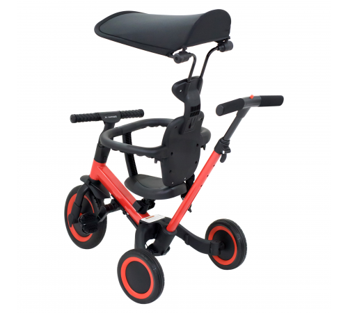 Детский беговел-велосипед 8в1 с крышей и ручкой, красный - TR008C-RED