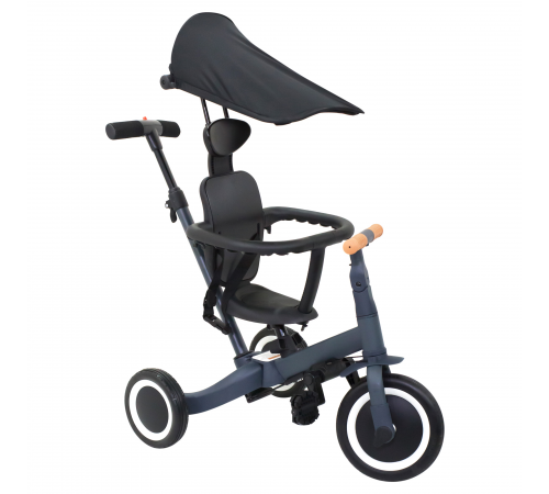 Детский беговел-велосипед 8в1 с крышей и ручкой, темно-серый - TR008C-DARK-GREY