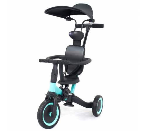 Детский беговел-велосипед 8в1 с крышей и ручкой, зеленый - TR008C-CYAN