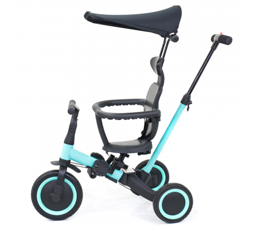 Детский беговел-велосипед 8в1 с крышей и ручкой, зеленый - TR008C-CYAN