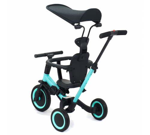Детский беговел-велосипед 8в1 с крышей и ручкой, зеленый - TR008C-CYAN