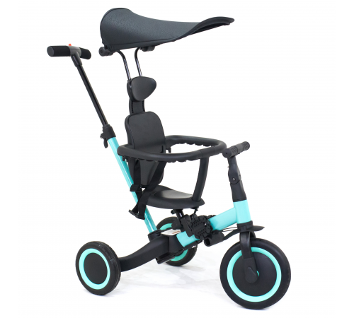 Детский беговел-велосипед 8в1 с крышей и ручкой, зеленый - TR008C-CYAN