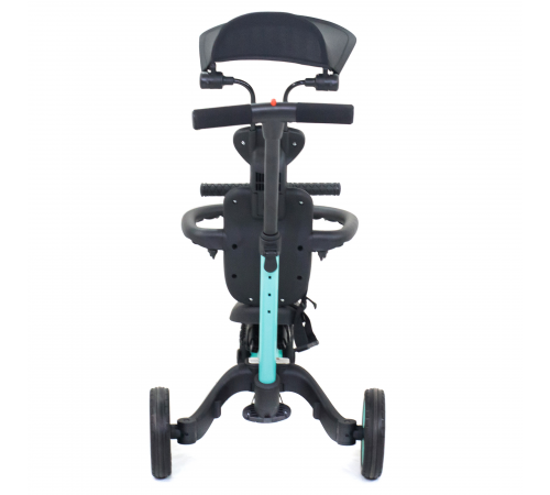 Детский беговел-велосипед 8в1 с крышей и ручкой, зеленый - TR008C-CYAN