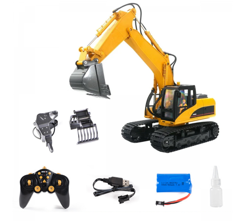 Радиоуправляемый экскаватор HUINA 3in1 с паром (ковш, отбойник, захват бревен) 1:14 - HN1535-1