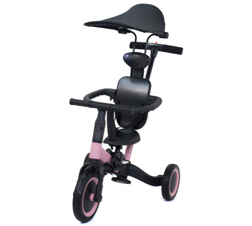 Детский беговел-велосипед 8в1 с крышей и ручкой, розовый - TR008C-PINK