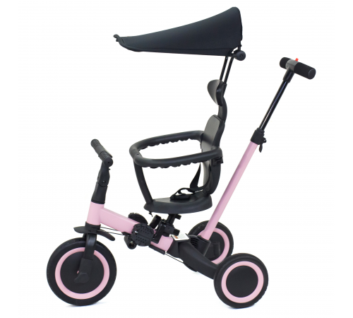 Детский беговел-велосипед 8в1 с крышей и ручкой, розовый - TR008C-PINK