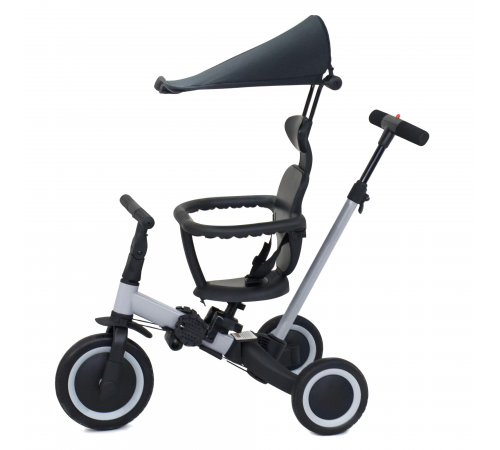 Детский беговел-велосипед 8в1 с крышей и ручкой, серый - TR008C-GREY