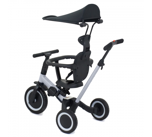 Детский беговел-велосипед 8в1 с крышей и ручкой, серый - TR008C-GREY