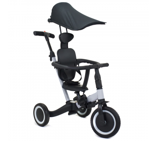 Детский беговел-велосипед 8в1 с крышей и ручкой, серый - TR008C-GREY