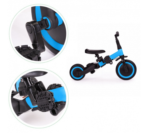 Детский беговел-велосипед 8в1 с крышей и ручкой, синий - TR008C-BLUE