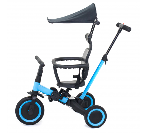 Детский беговел-велосипед 8в1 с крышей и ручкой, синий - TR008C-BLUE
