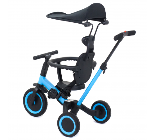 Детский беговел-велосипед 8в1 с крышей и ручкой, синий - TR008C-BLUE