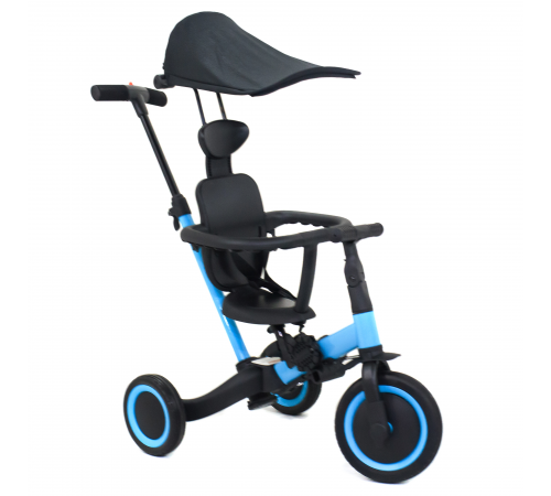 Детский беговел-велосипед 8в1 с крышей и ручкой, синий - TR008C-BLUE