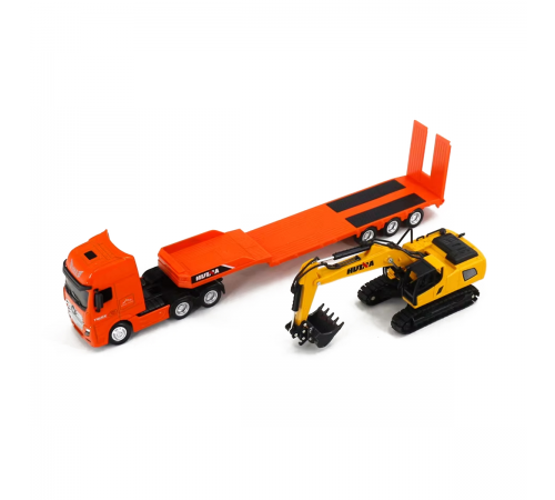 Металлический грузовик трейлер с экскаватором HUINA 1:50 - HN1729-ORANGE