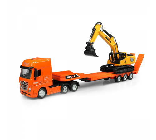 Металлический грузовик трейлер с экскаватором HUINA 1:50 - HN1729-ORANGE
