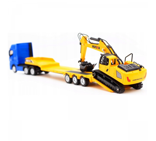 Металлический грузовик трейлер с экскаватором HUINA 1:50 - HN1729-YELLOW
