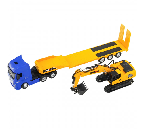 Металлический грузовик трейлер с экскаватором HUINA 1:50 - HN1729-YELLOW