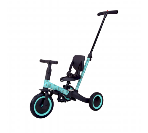 Детский беговел-велосипед 4в1 с родительской ручкой, зеленый с рисунком - TR007-CYAN-PAINT
