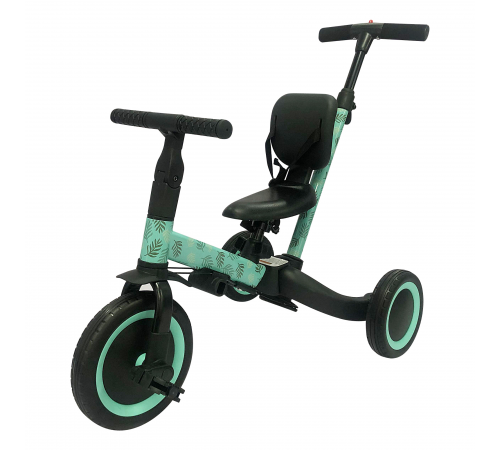 Детский беговел-велосипед 4в1 с родительской ручкой, зеленый с рисунком - TR007-CYAN-PAINT