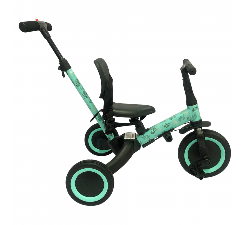 Детский беговел-велосипед 4в1 с родительской ручкой, зеленый с рисунком - TR007-CYAN-PAINT