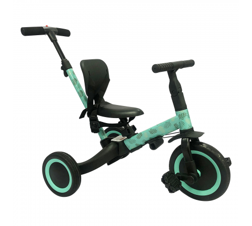 Детский беговел-велосипед 4в1 с родительской ручкой, зеленый с рисунком - TR007-CYAN-PAINT