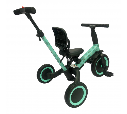 Детский беговел-велосипед 4в1 с родительской ручкой, зеленый с рисунком - TR007-CYAN-PAINT