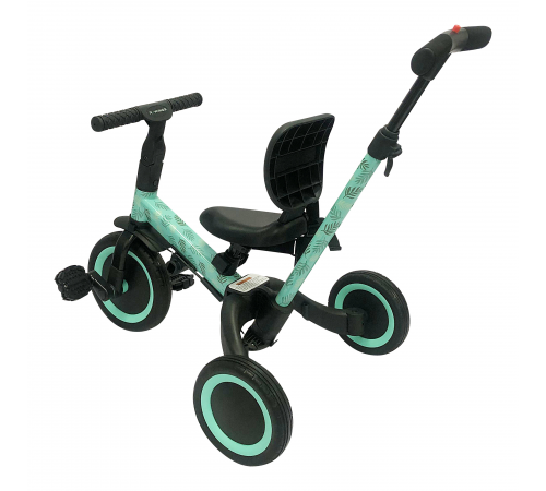 Детский беговел-велосипед 4в1 с родительской ручкой, зеленый с рисунком - TR007-CYAN-PAINT