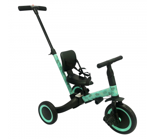 Детский беговел-велосипед 4в1 с родительской ручкой, зеленый с рисунком - TR007-CYAN-PAINT