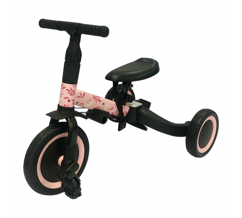 Детский беговел-велосипед 4в1 с родительской ручкой, розовый с рисунком - TR007-PINK-PAINT