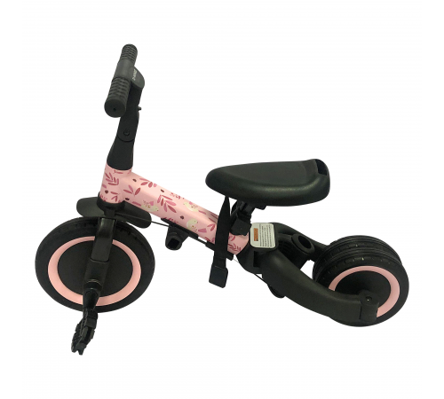 Детский беговел-велосипед 4в1 с родительской ручкой, розовый с рисунком - TR007-PINK-PAINT
