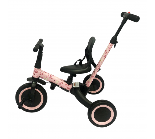 Детский беговел-велосипед 4в1 с родительской ручкой, розовый с рисунком - TR007-PINK-PAINT