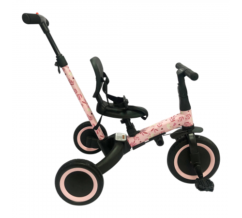 Детский беговел-велосипед 4в1 с родительской ручкой, розовый с рисунком - TR007-PINK-PAINT
