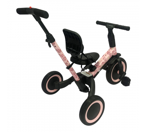 Детский беговел-велосипед 4в1 с родительской ручкой, розовый с рисунком - TR007-PINK-PAINT