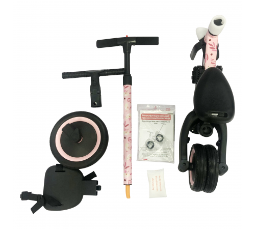 Детский беговел-велосипед 4в1 с родительской ручкой, розовый с рисунком - TR007-PINK-PAINT