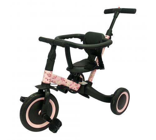 Детский беговел-велосипед 6в1 с родительской ручкой, розовый с рисунком - TR008-PINK-PAINT