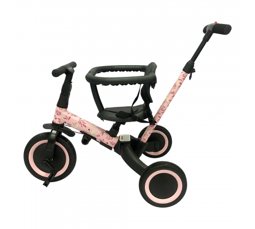 Детский беговел-велосипед 6в1 с родительской ручкой, розовый с рисунком - TR008-PINK-PAINT