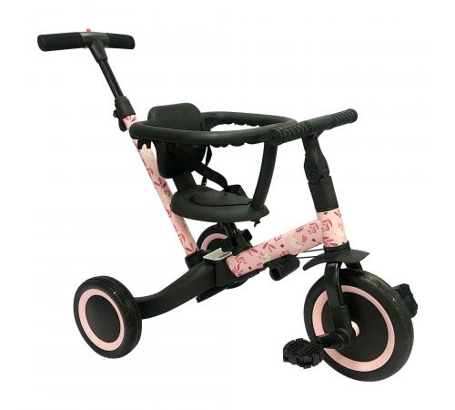 Детский беговел-велосипед 6в1 с родительской ручкой, розовый с рисунком - TR008-PINK-PAINT