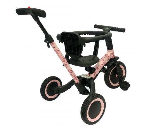 Детский беговел-велосипед 6в1 с родительской ручкой, розовый с рисунком - TR008-PINK-PAINT