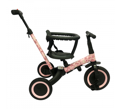 Детский беговел-велосипед 6в1 с родительской ручкой, розовый с рисунком - TR008-PINK-PAINT