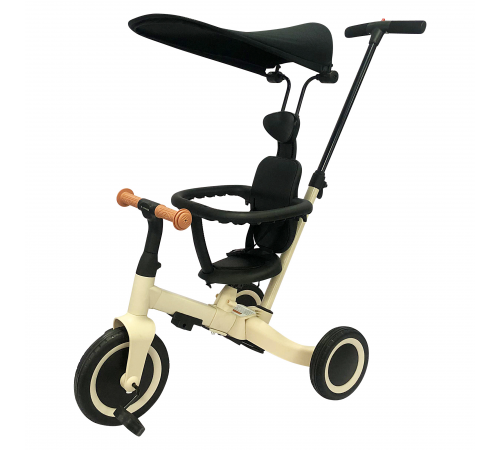 Детский беговел-велосипед 8в1 с крышей и ручкой, бежевый - TR010-BEIGE