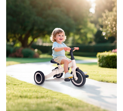 Детский беговел-велосипед 8в1 с крышей и ручкой, бежевый - TR010-BEIGE