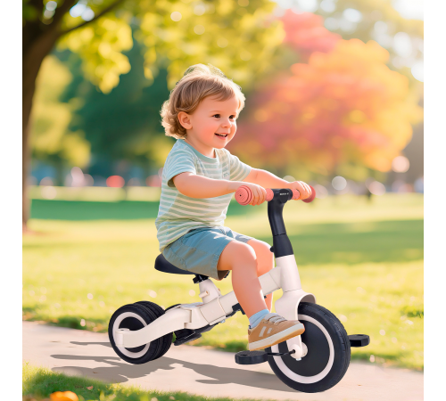 Детский беговел-велосипед 8в1 с крышей и ручкой, бежевый - TR010-BEIGE