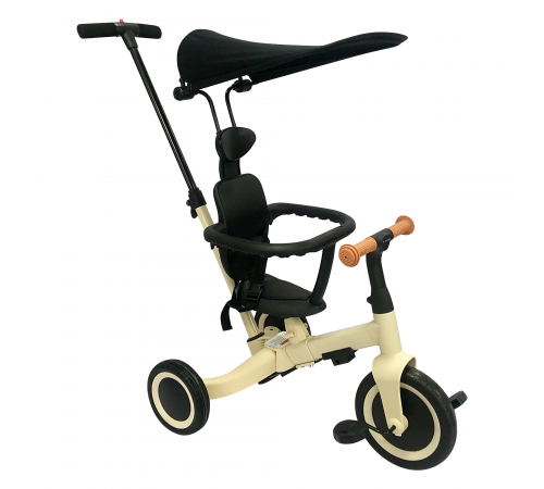 Детский беговел-велосипед 8в1 с крышей и ручкой, бежевый - TR010-BEIGE